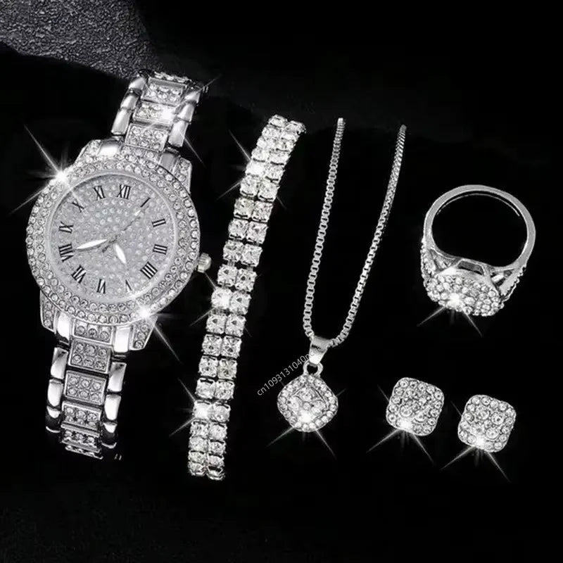 Casual Ladies Quartz Wrist Watch Bracelet Set 6PCS