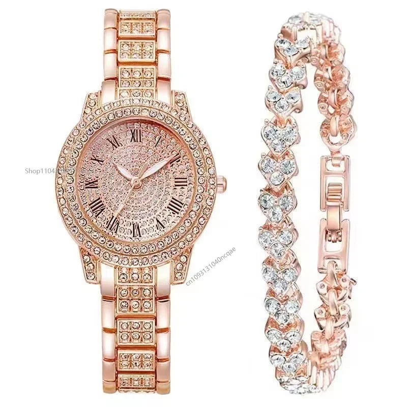 Casual Ladies Quartz Wrist Watch Bracelet Set 6PCS