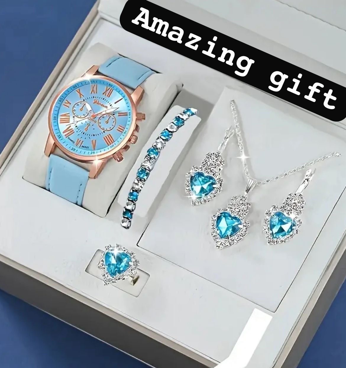 Gorgeous and Fashionable Silvery Quartz Watch+ New Silvery Jewelry Set